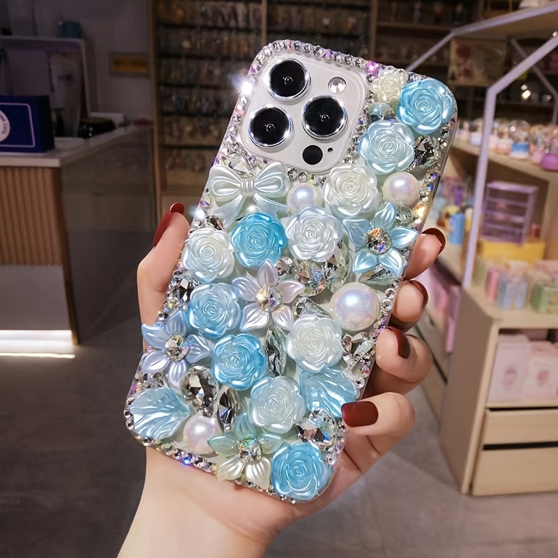 Fashionable And Luxurious Colored Resin Flower Rhinestone Pearl Phone Case Suitable for iPhone 15 Promax Anti Drop Phone Case