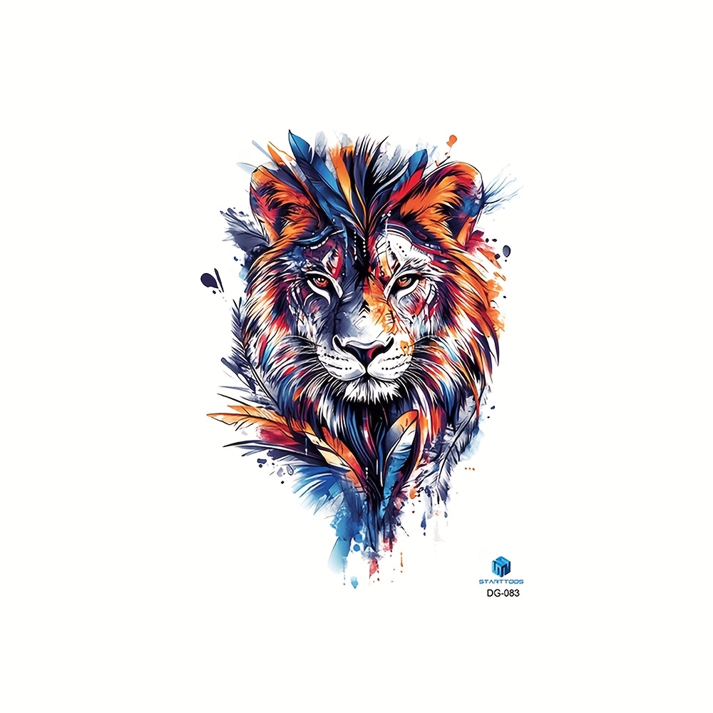 Lion Gift Tattoo Stickers Arm Leg Chest Abdomen Back Body Temporary Waterproof Tattoo Stickers 1 Sheet