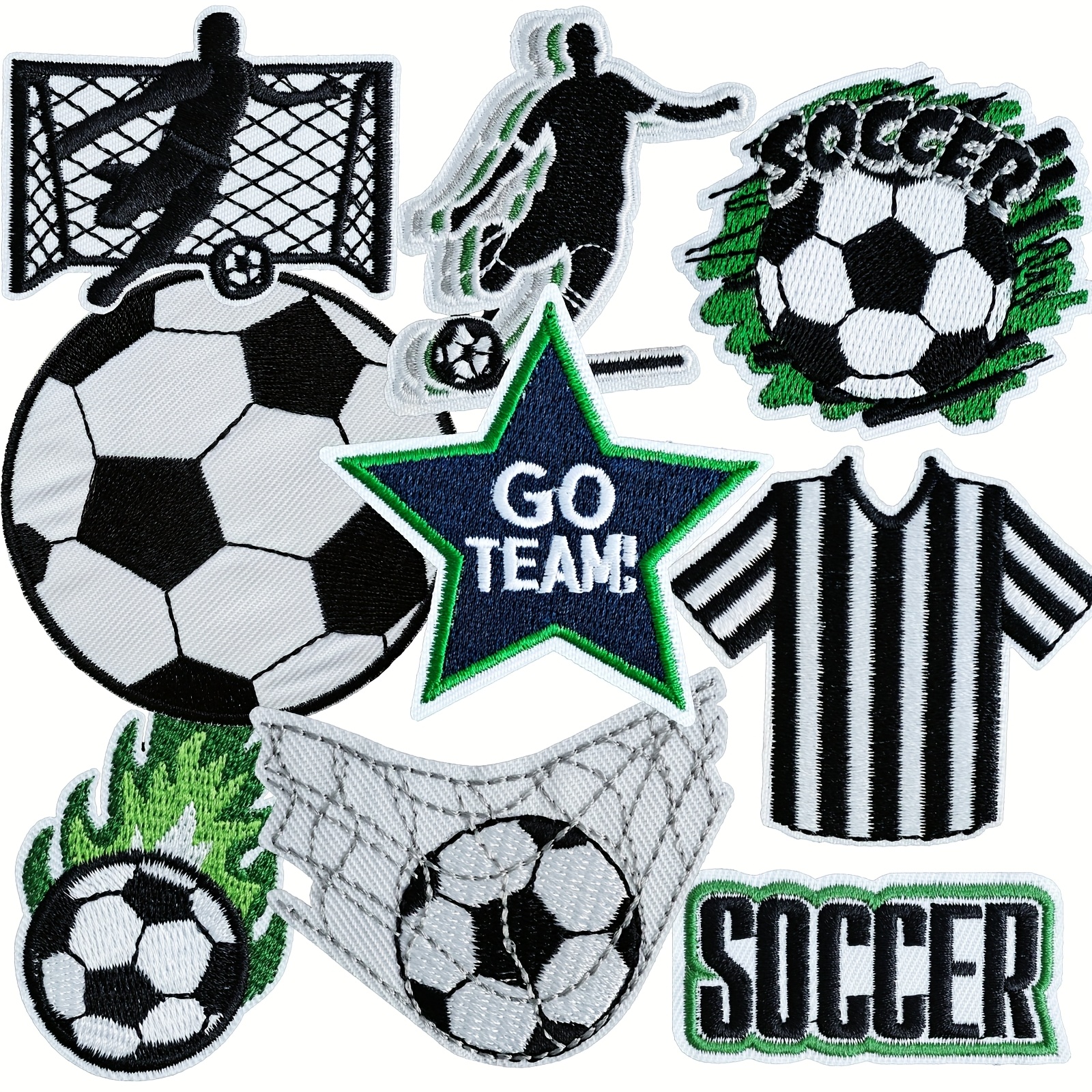 Image of 9pcs Soccer Iron On Embroidered Patches Embroidery Appliques Football Appliques For Diy On Clothes, Bags, Hats Etc.
