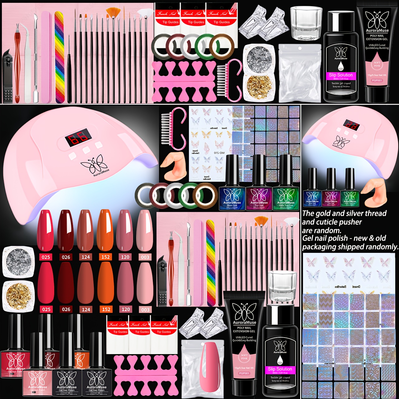 1 conjunto, kit de   de verniz de gel para unhas com luz usb, 53 peças, compatível com auroramuse, as cores de alguns utensílios são aleatórias, unhas   pés, caixa de presente   para   ou mãe, ferramentas de manicure, em casa ou salão de nail art, conjunto de manicure para   as  
