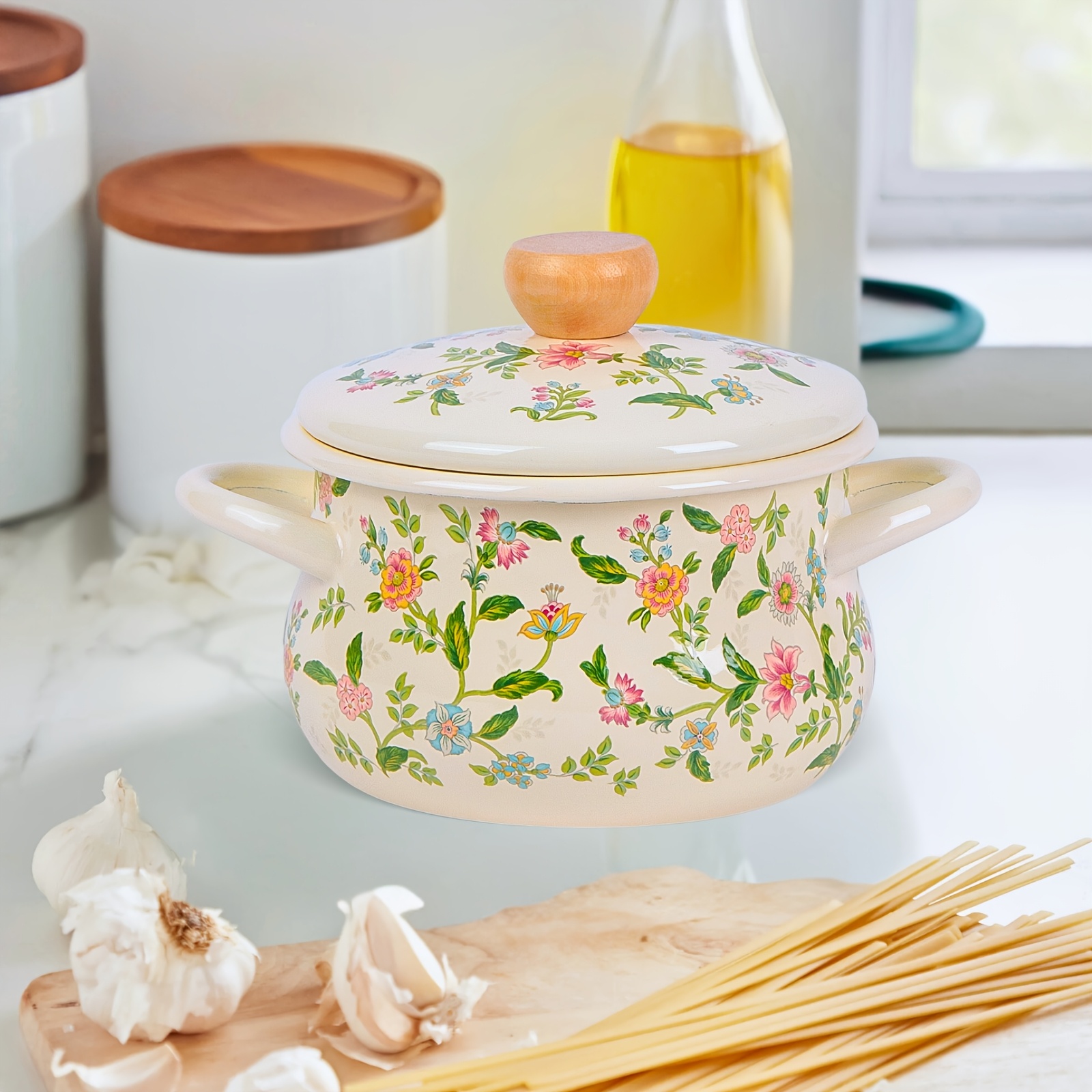 enamel floral soup pot with rolled edges suitable for   and induction cooker ideal for fresh cooking journey details 11