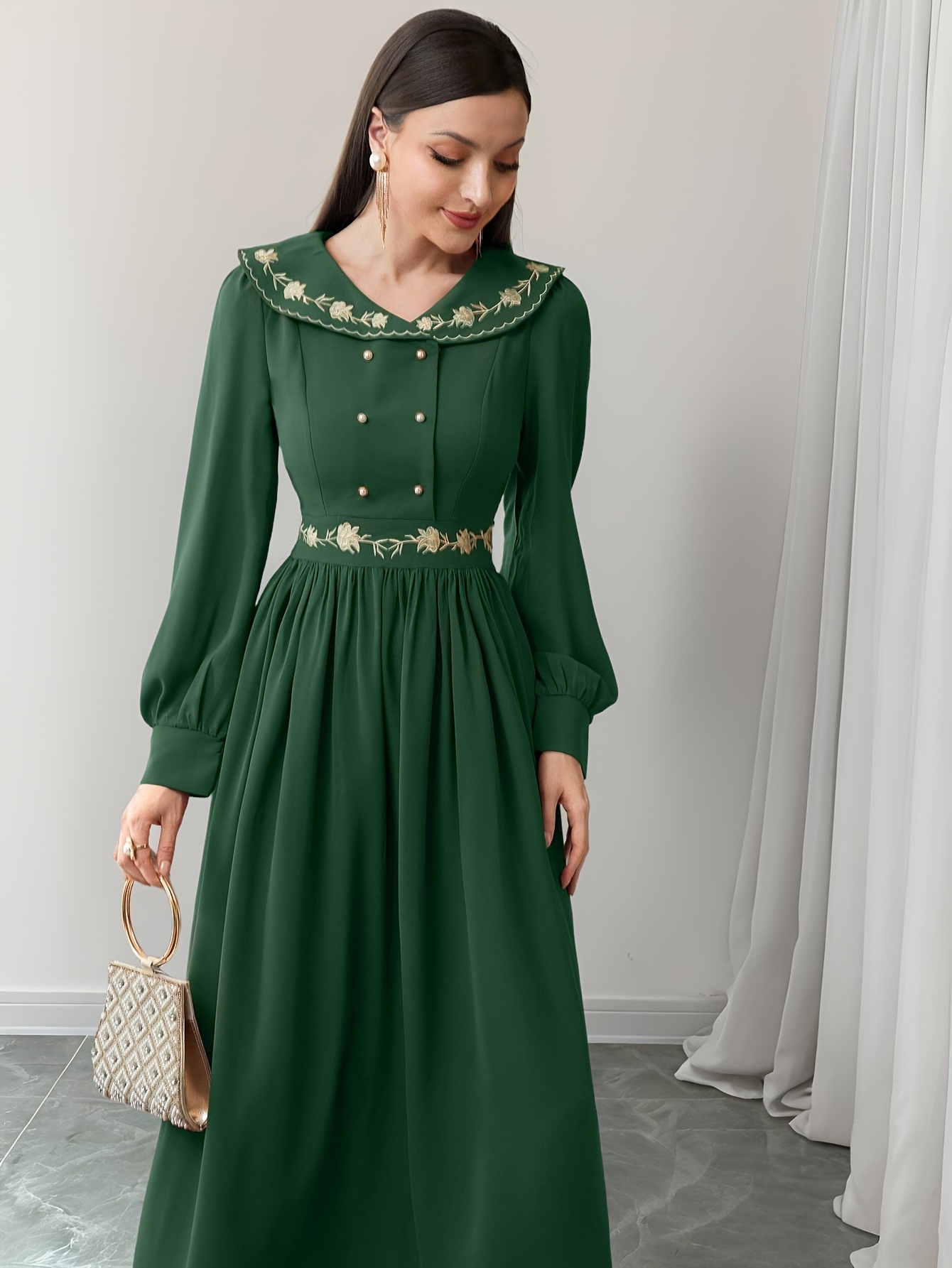 knee length dresses for ladies Cream Satin Collar Floral A-Line Maxi Dress Xs main image 1