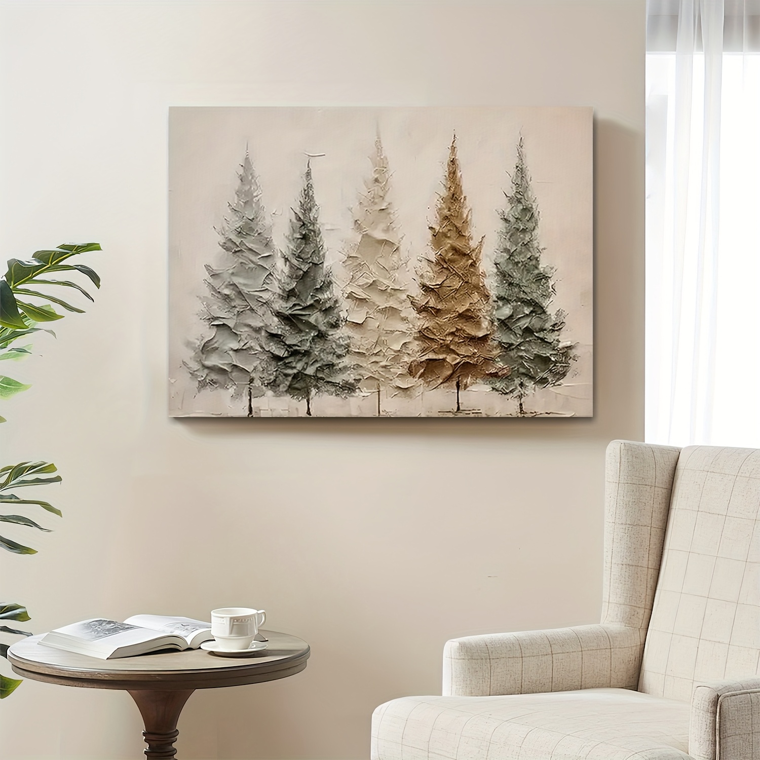 

1pc Canvas Christmas Tree , Textured Holiday Canvas Poster, Ready To Hang, With Festive Decor