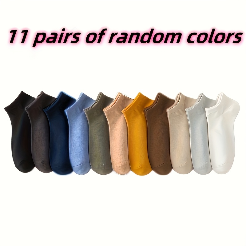 11 Pairs Random Colors Men's Ankle Socks, Comfortable Breathable Short Socks, Daily Casual Athletic Versatile Low-cut Men's Socks