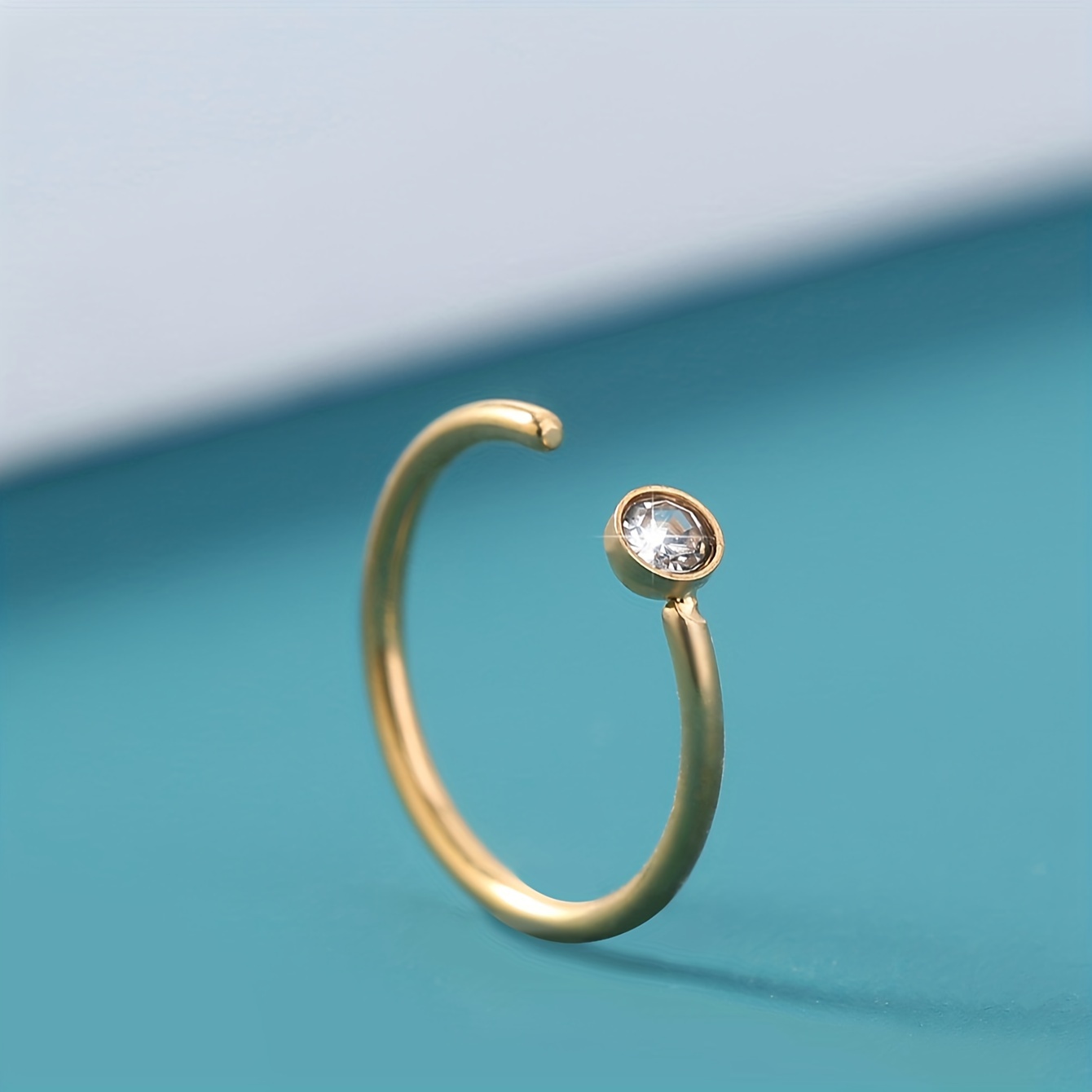 Image of A Cute Stainless Steel Rhinestone-embedded Faux Nose Ring For Women, No Piercing Required