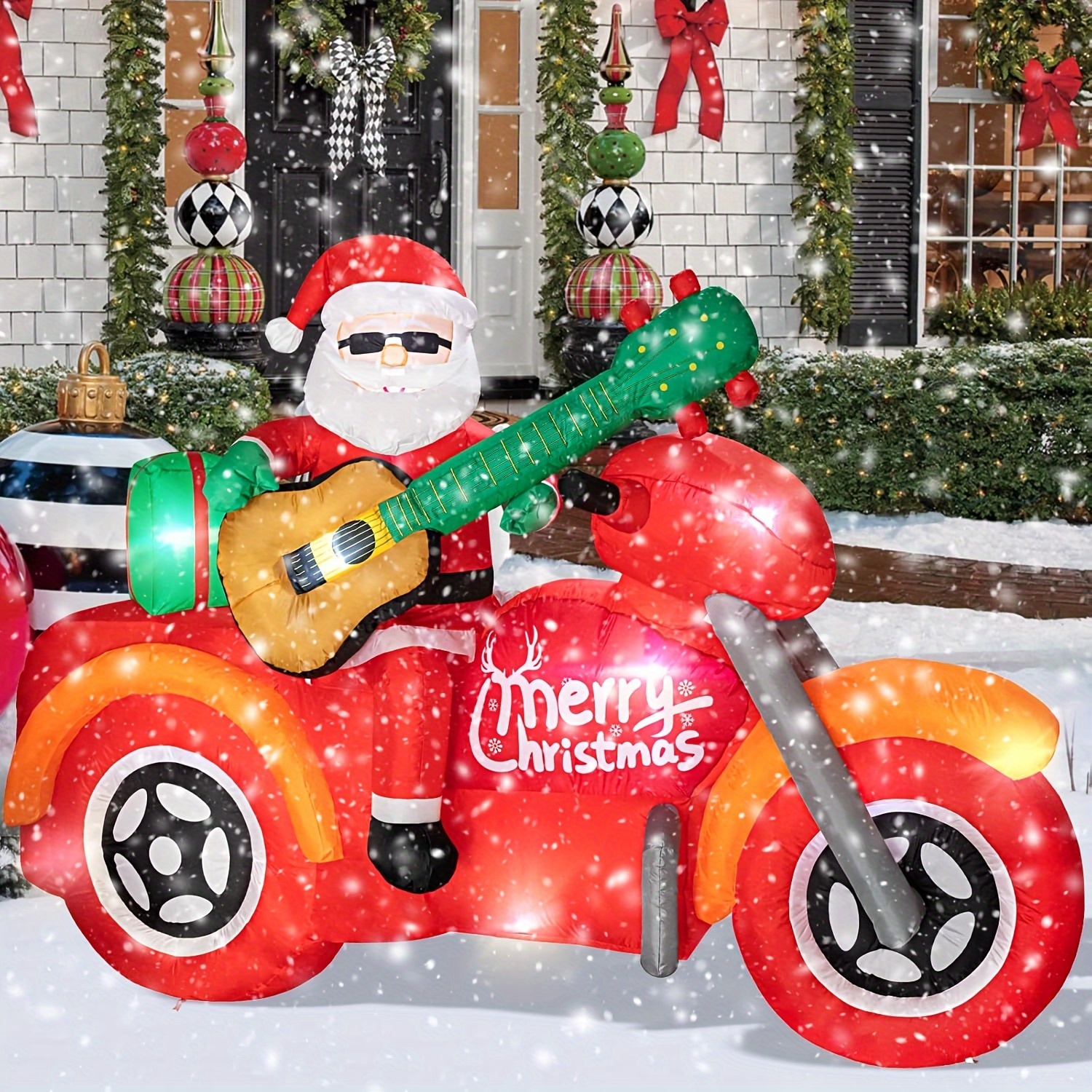 

1pc Inflatable Christmas Decoration, 7.0 Ft Lighted And Guitar, Decor Accessories - Party Supplies