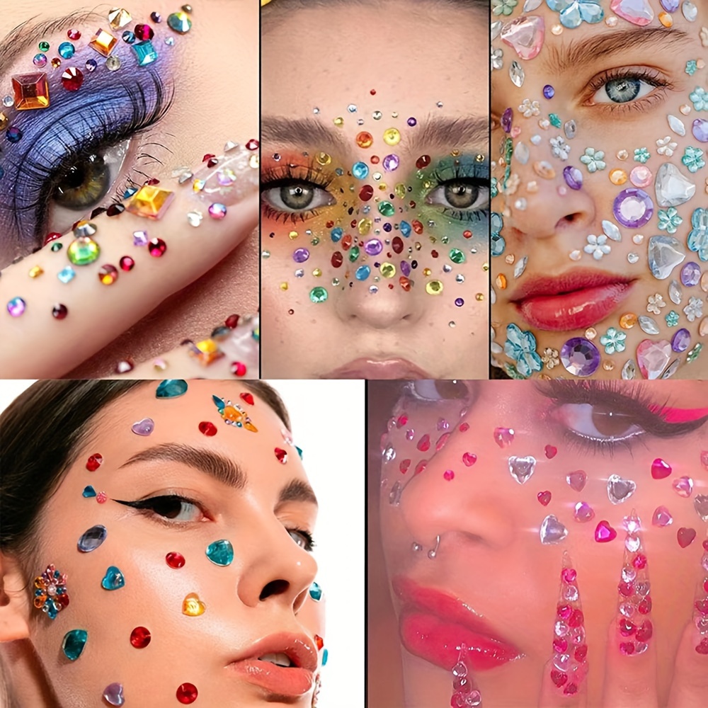 

900pcs Acrylic Rhinestone Stickers, Diy Eye & Brow Adhesive Gems, Colorful Makeup Crystal Stickers For Masquerade & Parties, Assorted Sizes Jewel Decals