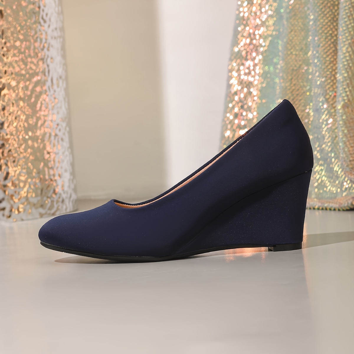 womens elegant navy blue round toe wedge heel pumps - Temu Mauritius