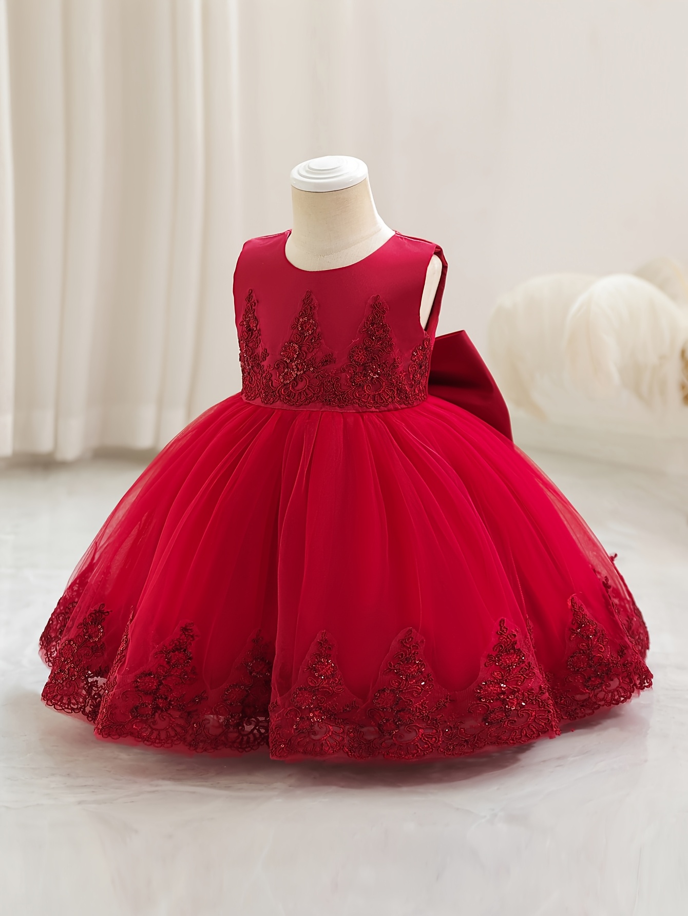 *' Dress with Large Bow, Stylish Baby Girl Formal Dress, Children's  Sleeveless Puffy Princess Dress with Lace Three-Dimensional Ruffles, Formal  Dress for * School Dance, Back-to-School Dance, Prom, ...