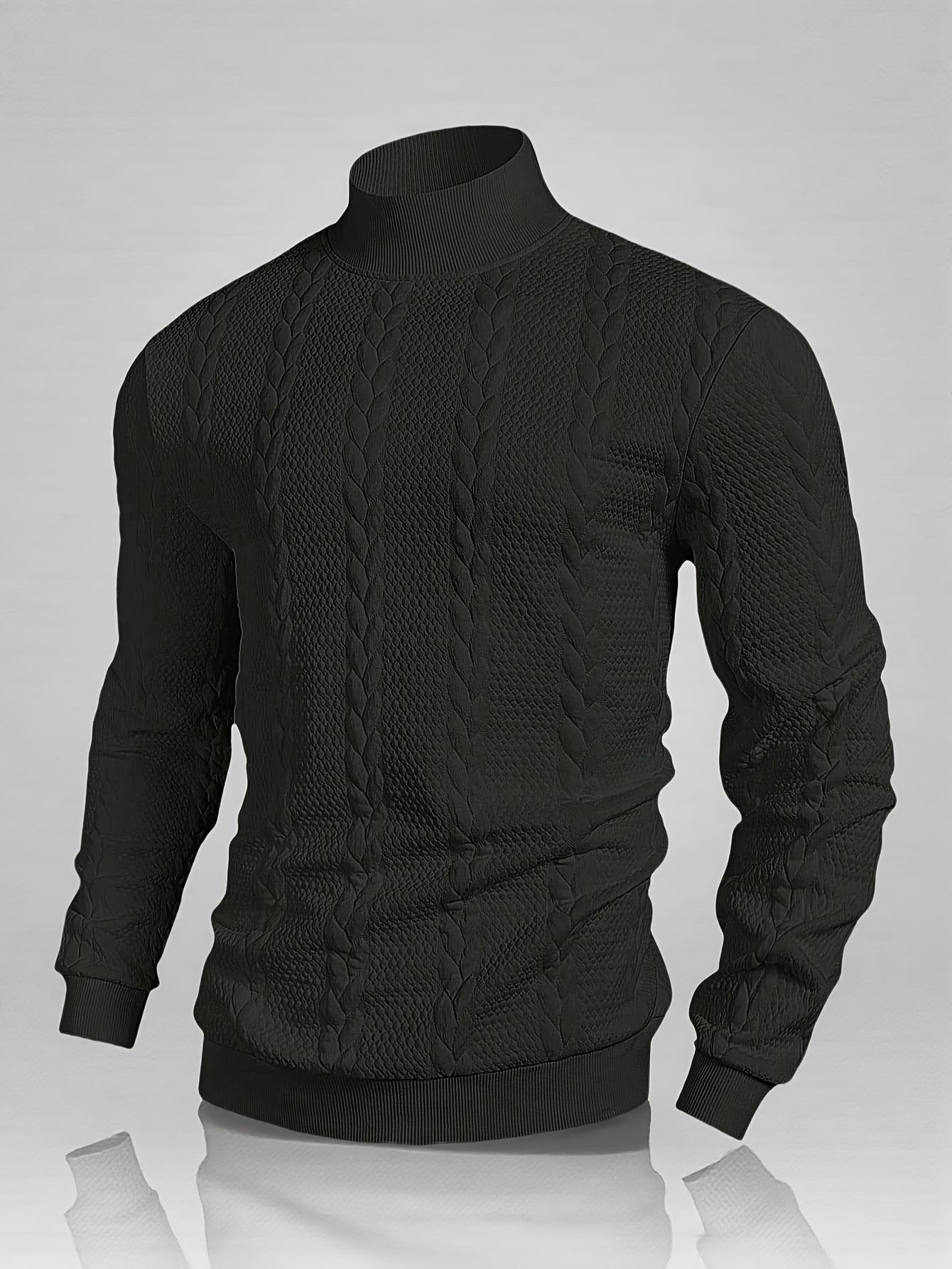 mens high neck cable knit sweatshirt cozy long sleeve Temu Canada