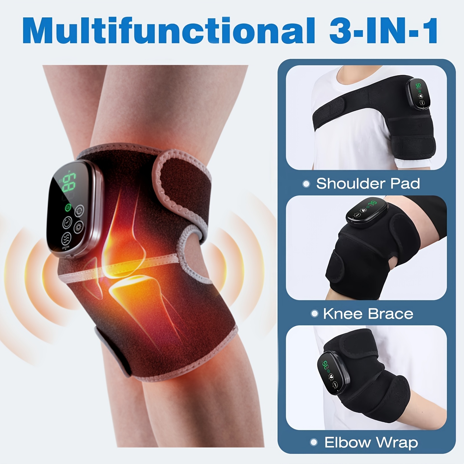 

1pc/2pcs Portable Wireless Heating Knee Massager, Usb Rechargeable Heating Knee Support, Built-in 5000mah Battery, 3 Vibration And 3 Heat Levels, For Knee, Elbow And Shoulder Support, Gift