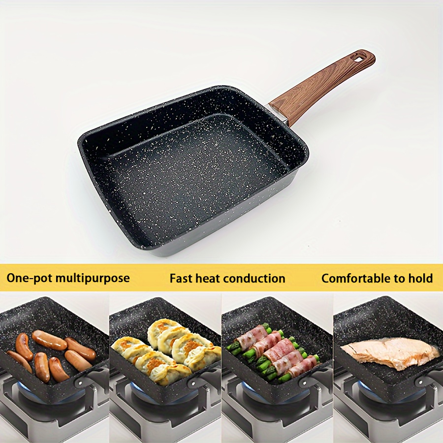 popular   japanese non stick cast iron frying pan with   wood handle rectangular egg   for home kitchen dining   silicone spatula random color breakfast kitchen items details 2