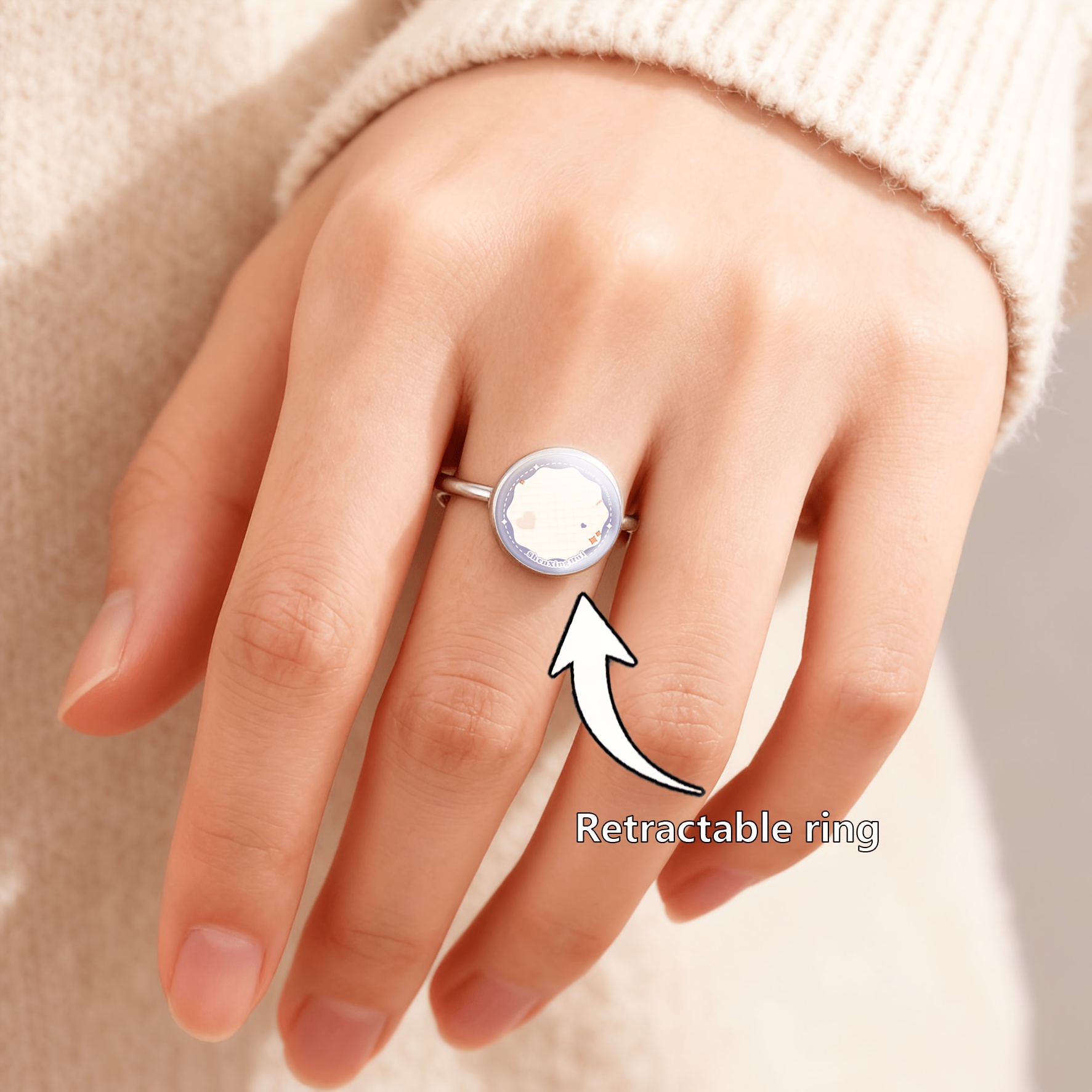 Colored Glass Inlaid Open Ring with Grid Pattern, Heart & Star Design