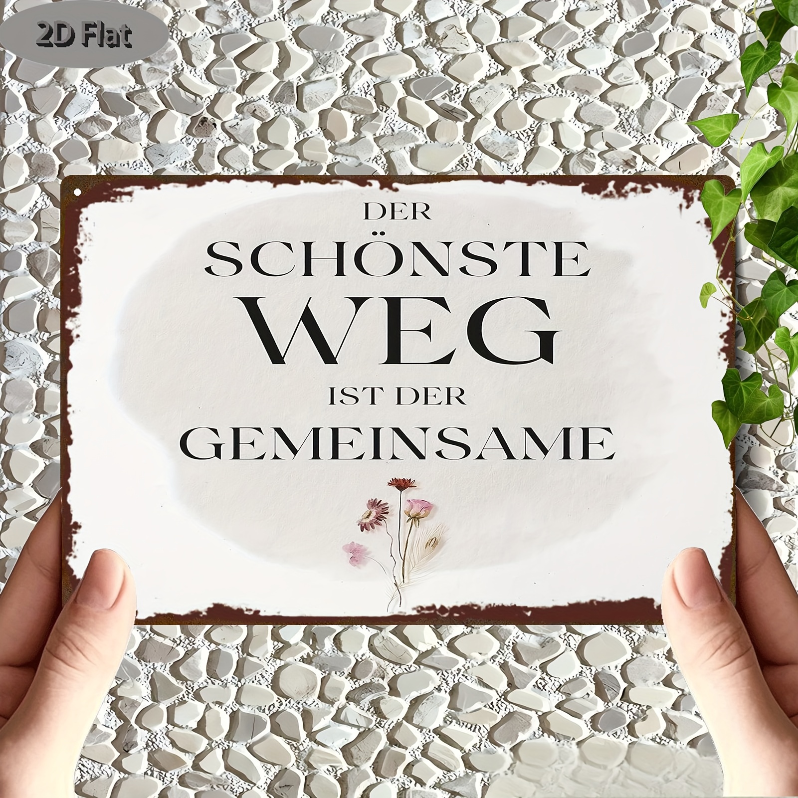 Image of 2d Flat - A 2d Flat Metal Sign Featuring Vintage German Text, Designed Vintage Beige And Brown Style, Perfect For Rustic Farmhouse Decor. It Includes The German 'the The Take .'