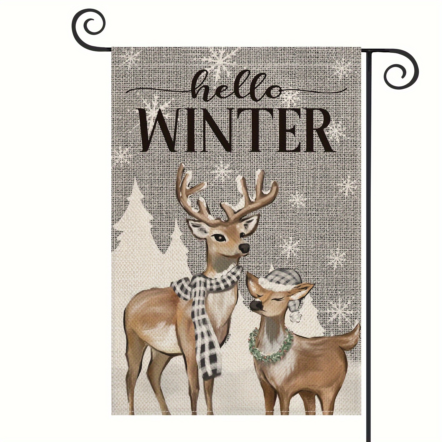 

1pc, Sm:e Hello Winter Reindeer Snowflake Garden Flag 12x18 Inch Double Sided, Winter Rustic Seasonal Yard Outdoor Decorative Flag