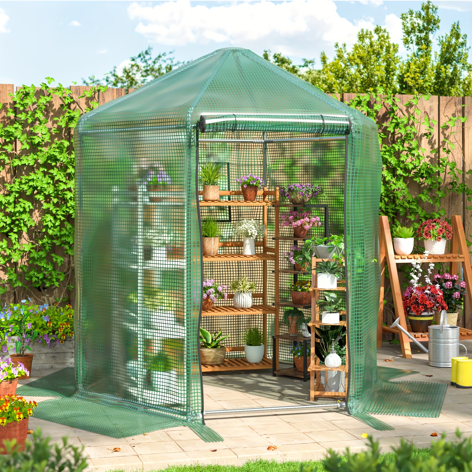 

Walk-in Greenhouse, Heavy-duty Metal Frame Greenhouse, 180g Pe Cover, Indoor And Outdoor Kit For Garden/patio/backyard/balcony, Small Size.