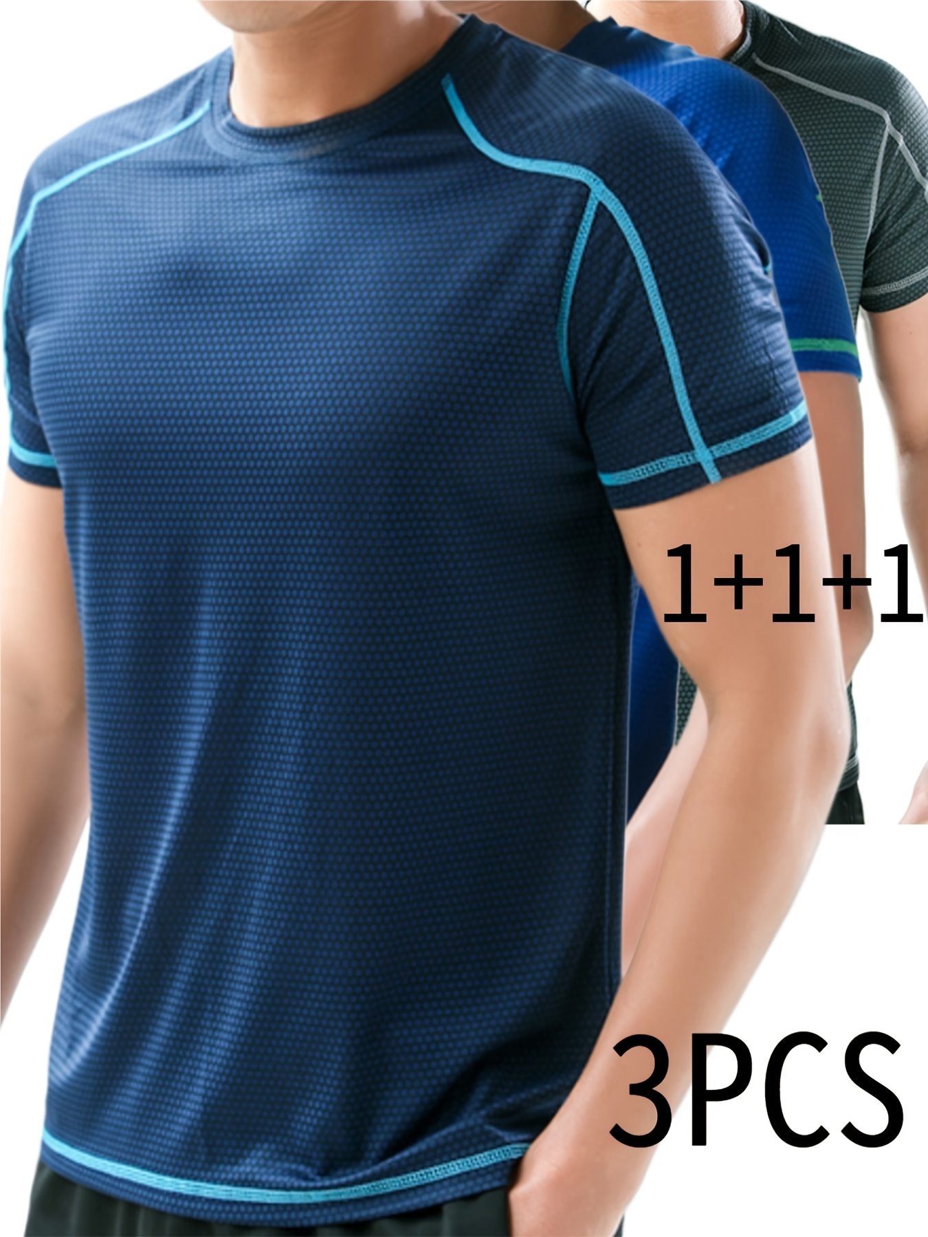 3pcs mens quick   t shirts outdoor workout shirt athletic activity tee mens t shirts short sleeve activewear round neck style sporty aesthetic machine washable construction       grey 0