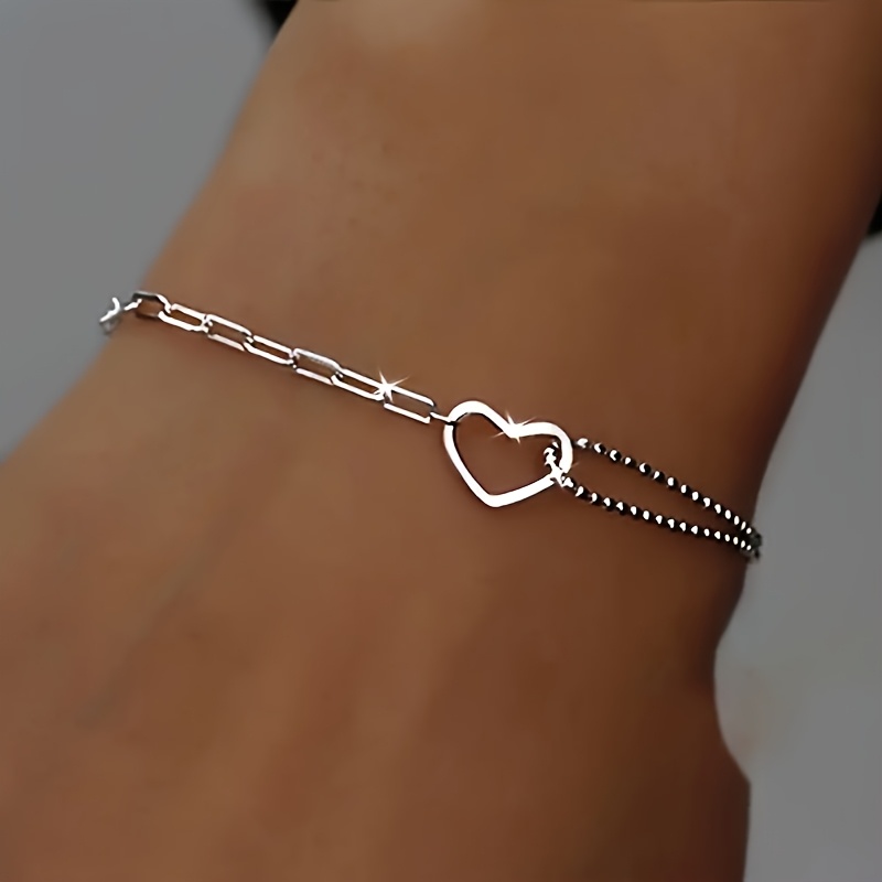 E-shop herzförmiges Doppelketten-Armband - Einfaches Design, geeignet für den täglichen Gebrauch oder als Geschenk zum Muttertag und Valentinstag,