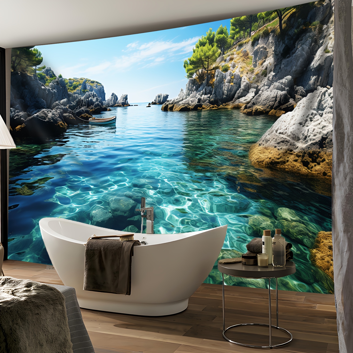 Large Landscape Landscape Wall Tapestry Blue Sea Mountain Decor_voghion.com