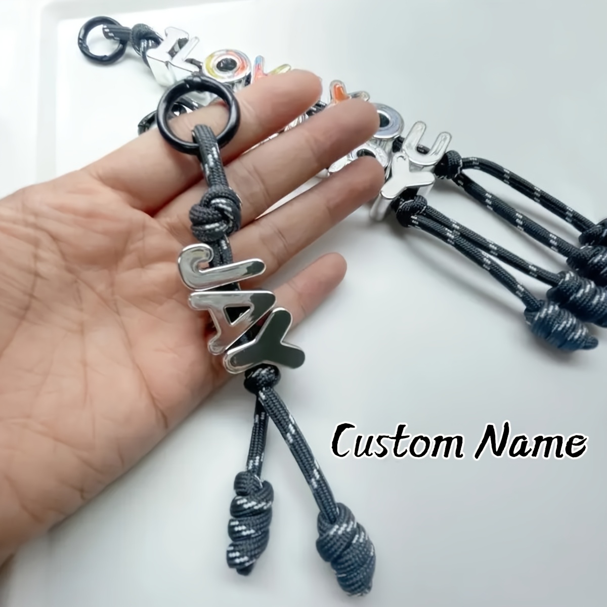 TEMU [2d Flat] [2d Flat] 1pc-personalized Custom Silvery Letter Beaded Acrylic Keychain, Custom Name Letter Key Ring Beads, Bag Pendant Diy, Gift For