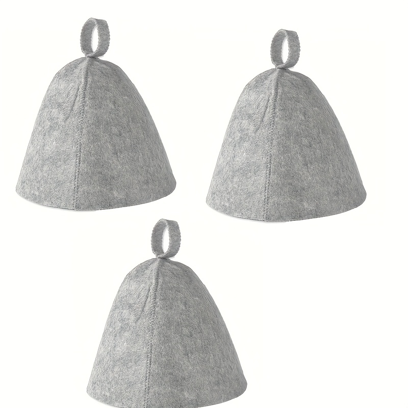 TEMU Set Of 3 Quick-dry Sauna Hats, Gray Felt Water-absorbing , Suitable For Steam, , Bathing, Couple Styles, -dry Hair Wrap, Sauna Additions