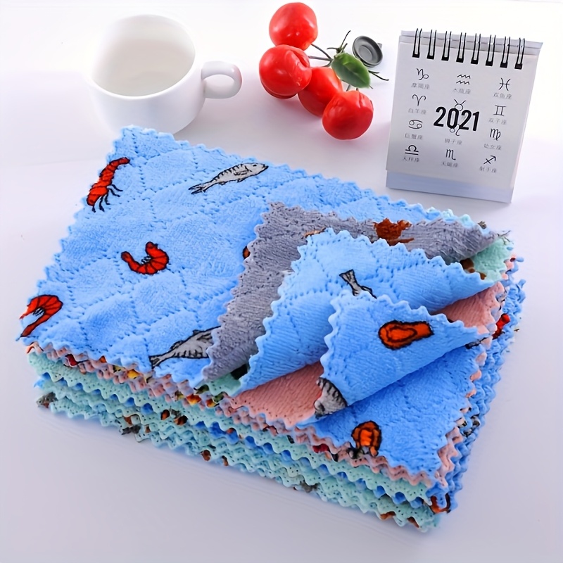 Image of 5pcs Kitchen Dishcloths Random Color, Reusable Dish Cellulose Sponge Cloths, Super Absorbent Coral Fleece Cleaning Cloths, Washable Fast Drying Towels For Small /retailers