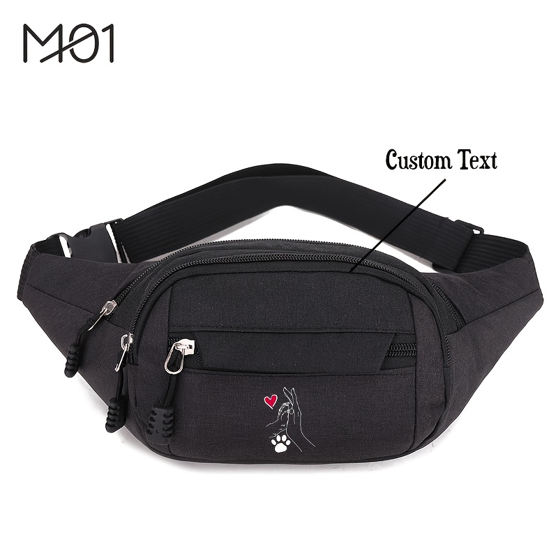 TEMU 1pc Custom Text Waist Bag Featuring A Heart With Multiple Zipper Pockets For Storing Phones And Keys, Made Of Durable Oxford Cloth With Zipper