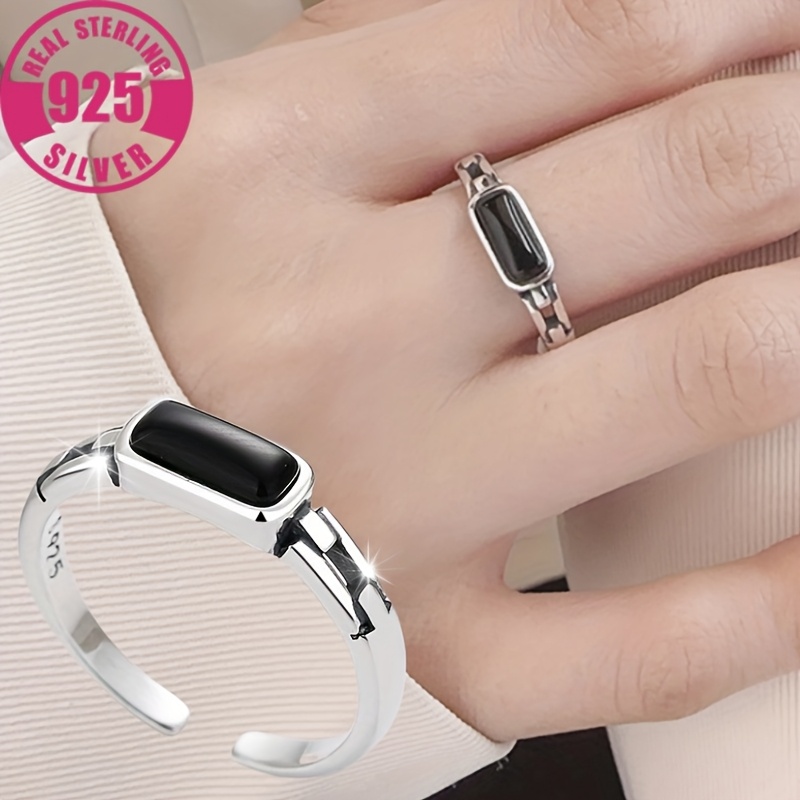 

Sterling Silver S925 Retro Minimalist Black , Adjustable, Stylish & Trendy, Urban , Elegant & , Unisex Hip-hop Fashion Accessory, . 3.1g