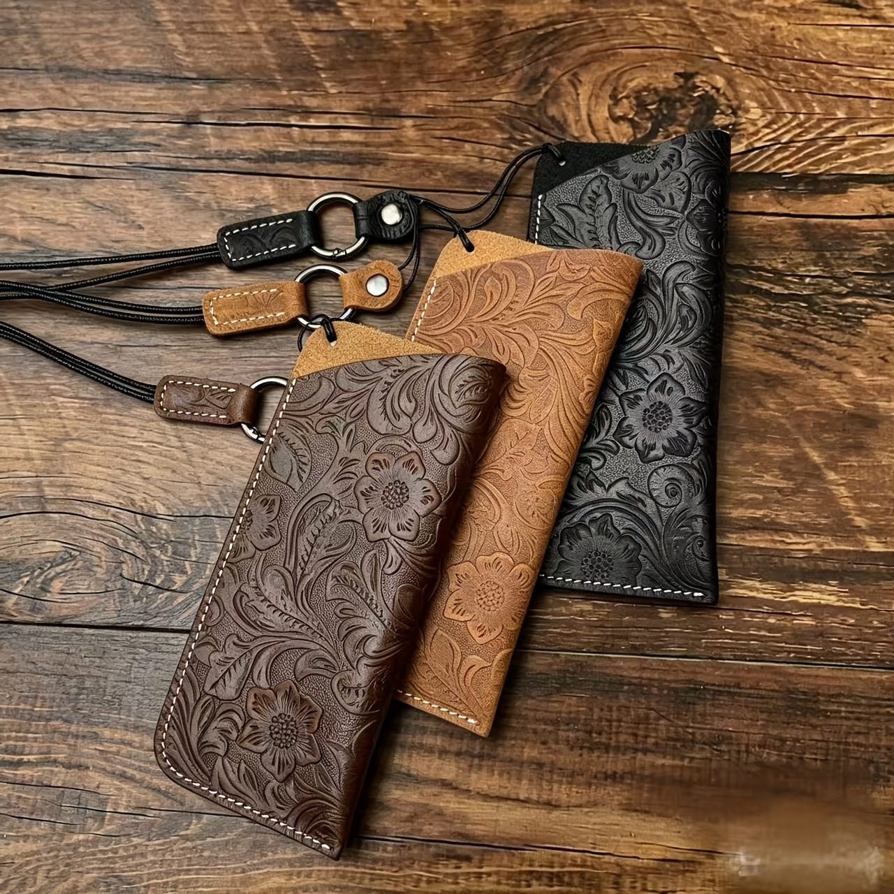 Original Hand-Carved Full-Grain Leather Glasses Pouch - Retro Genuine Leather Case for & Eyeglasses. Portable, Dust-Proof, Premium-Quality Protective Sleeve for Reading Glasses &. Compact Storage Bag with Slanted Pocket