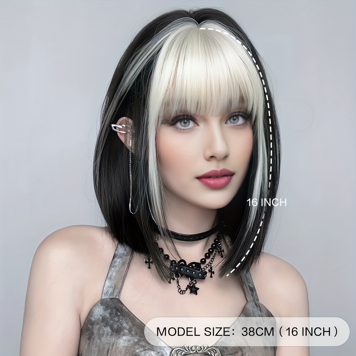 costume bob wigs short straight ombre black wig bangs high  display picture 3
