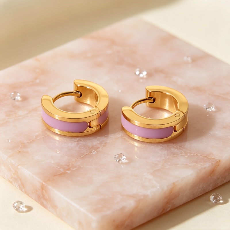 Colored Enamel Drip Oil Golden Edge Circle Ear Studs
