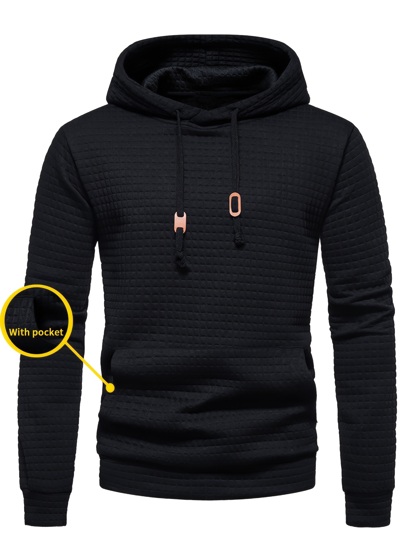 Waffle Pattern Solid Hoodie, Cool Hoodies for Men, Men'S Casual Pullover Hooded Sweatshirt with Kangaroo Pocket Streetwear for Winter Fall, As Gifts
