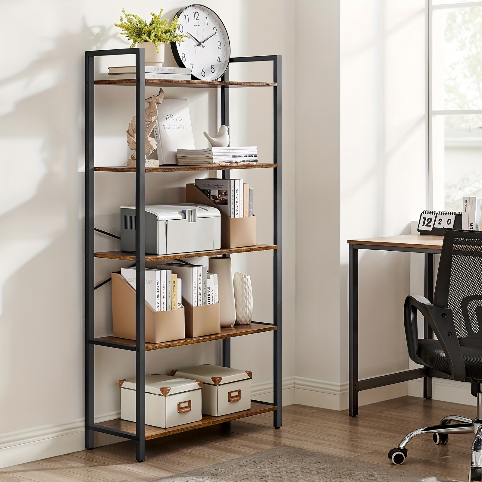 E-shop 5-stufiges Bücherregal, Regaleinheit für Büro, Arbeitszimmer, Wohnzimmer, Schlafzimmer, 30 x 153 cm, Industriell