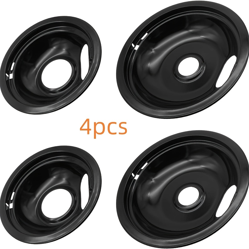 

W10290350 W10290353 Black Porcelain Burner Drip Pans By Parts - Replacement For -pool Electric Range Cooktop - Includes 2 8-inch And 2 6-inch Pans