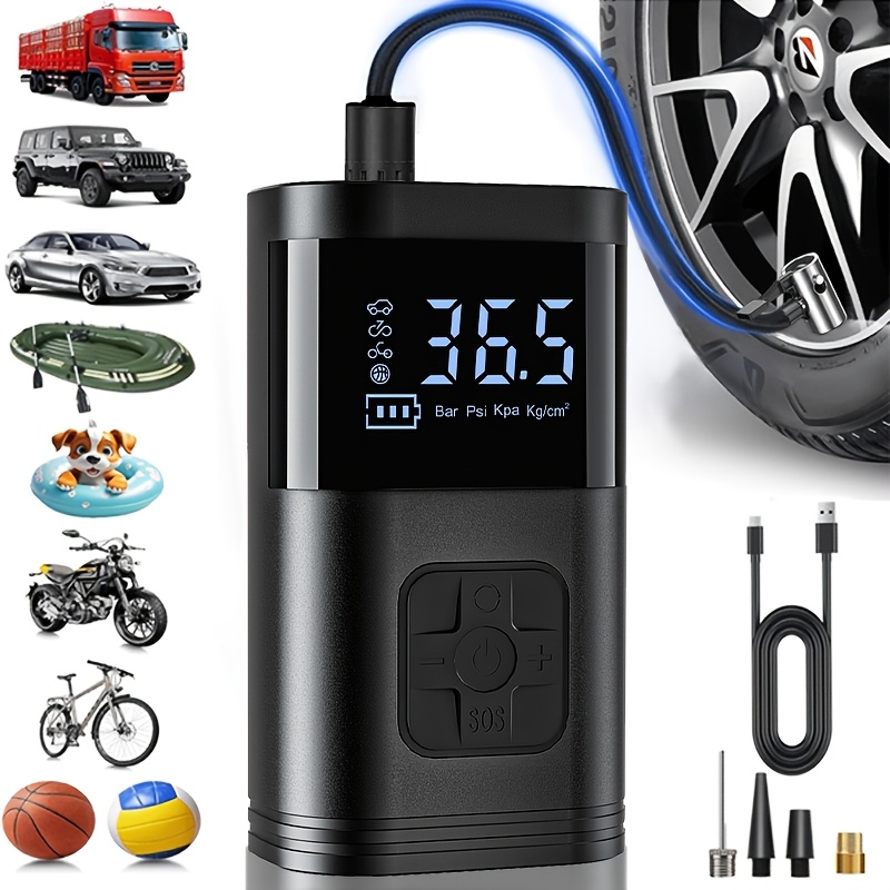 TEMU Portable 150psi Car Tire Inflator Pump | Digital Pressure Gauge, Led Light, Usb Charging, Auto Shutoff, Handheld, For Cars, Motorcycles, Bikes &