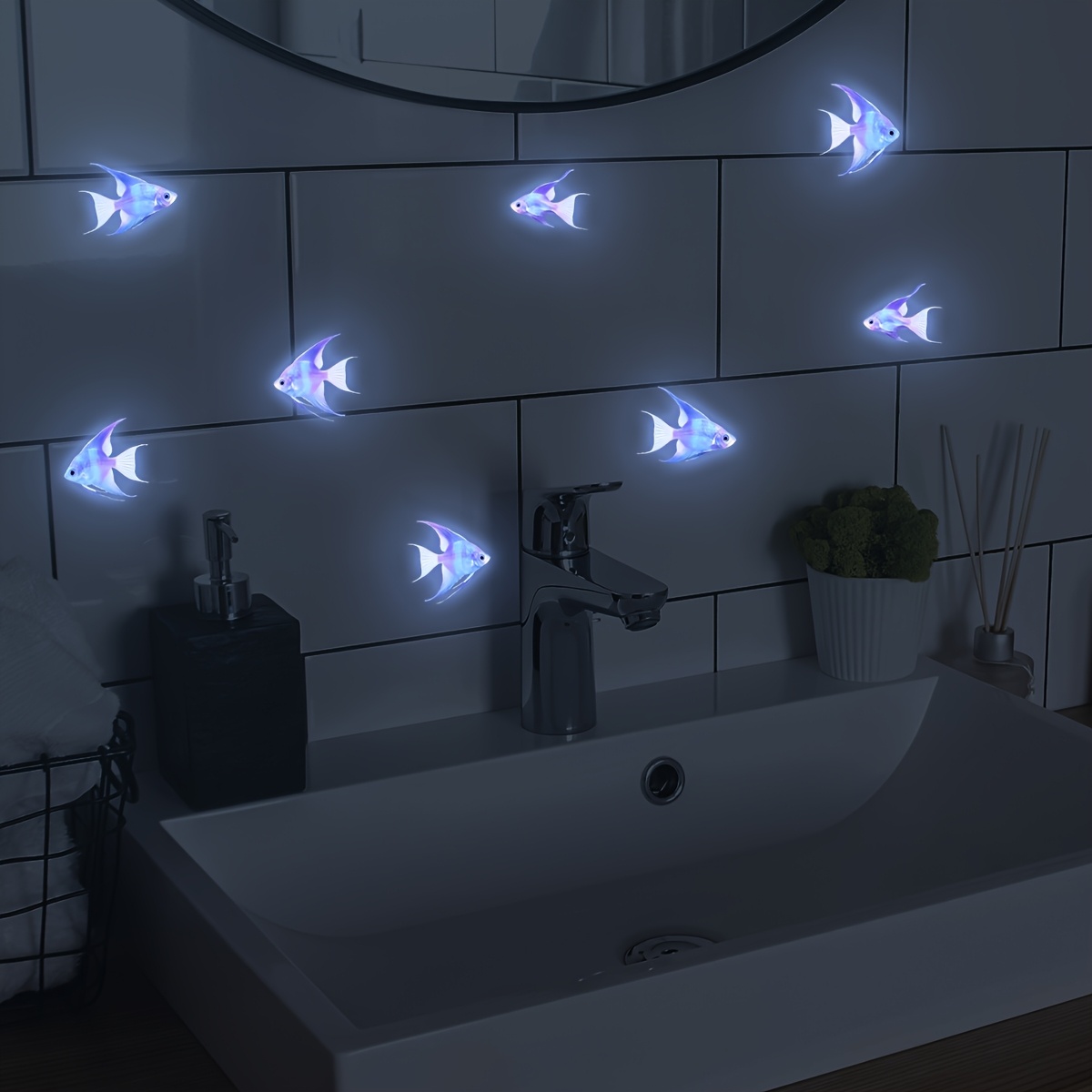 Blue Luminous Angelfish Sticker Bathroom Decorative Sticker