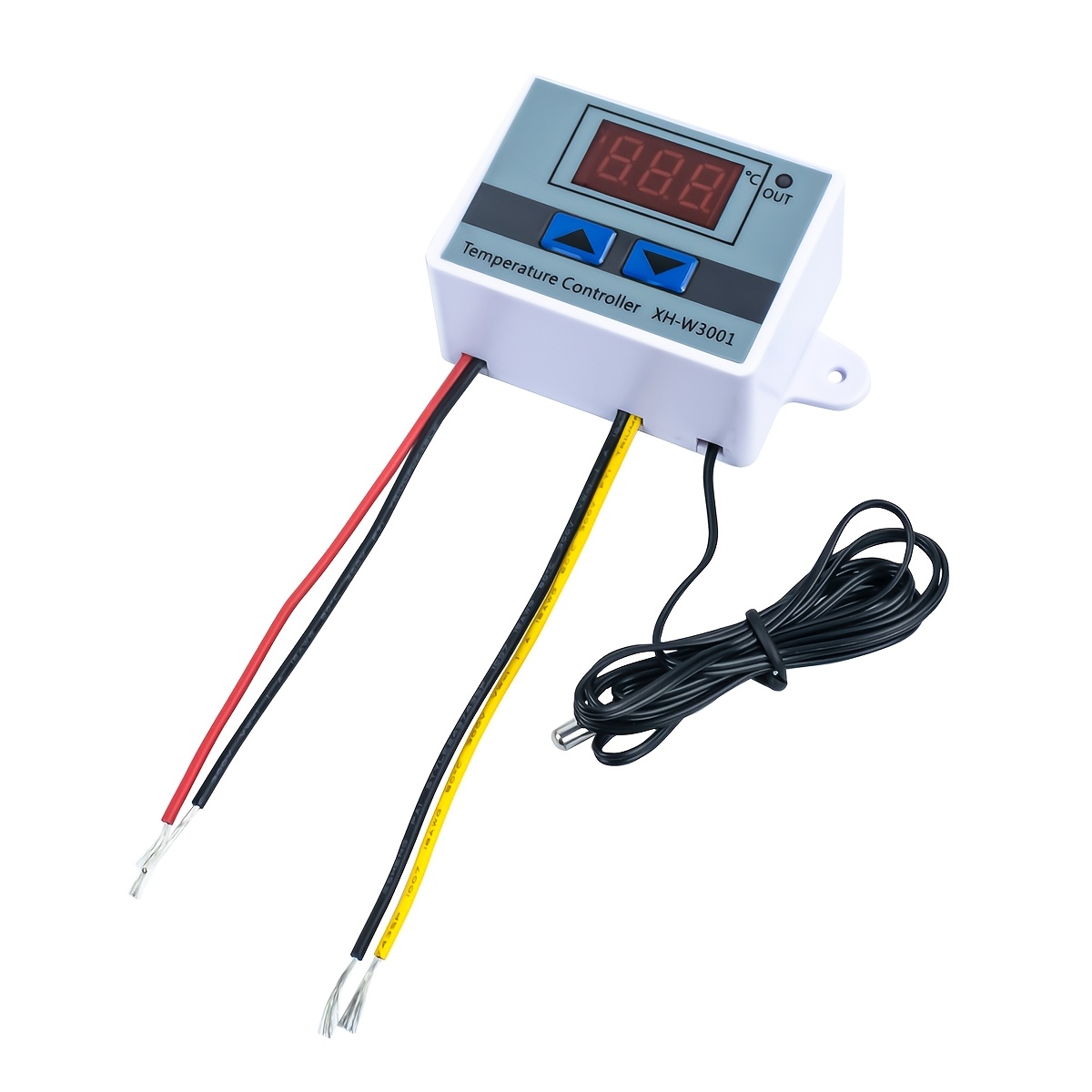 Juego de 4 interruptores de control de temperatura digital XH-W3001, termostato microcomputarizado con sonda NTC, rango de control de -50~110℃, ideal para incubadora, acuario, invernadero, refrigerador y sistemas de calefacción/refrigeración