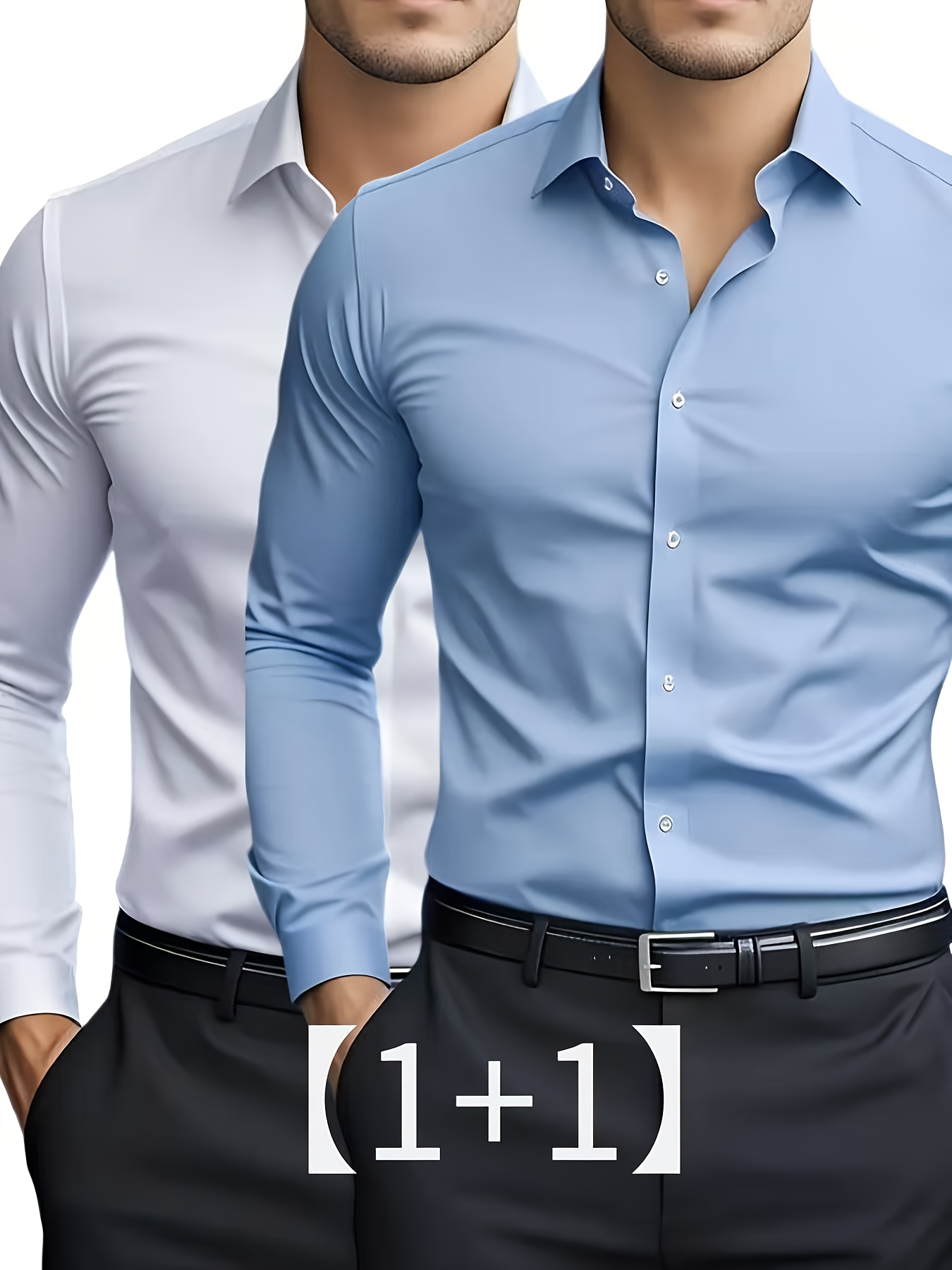 Men's Slim Fit Business Casual Shirt Set – 2pc Autumn Formal Open Collar Top