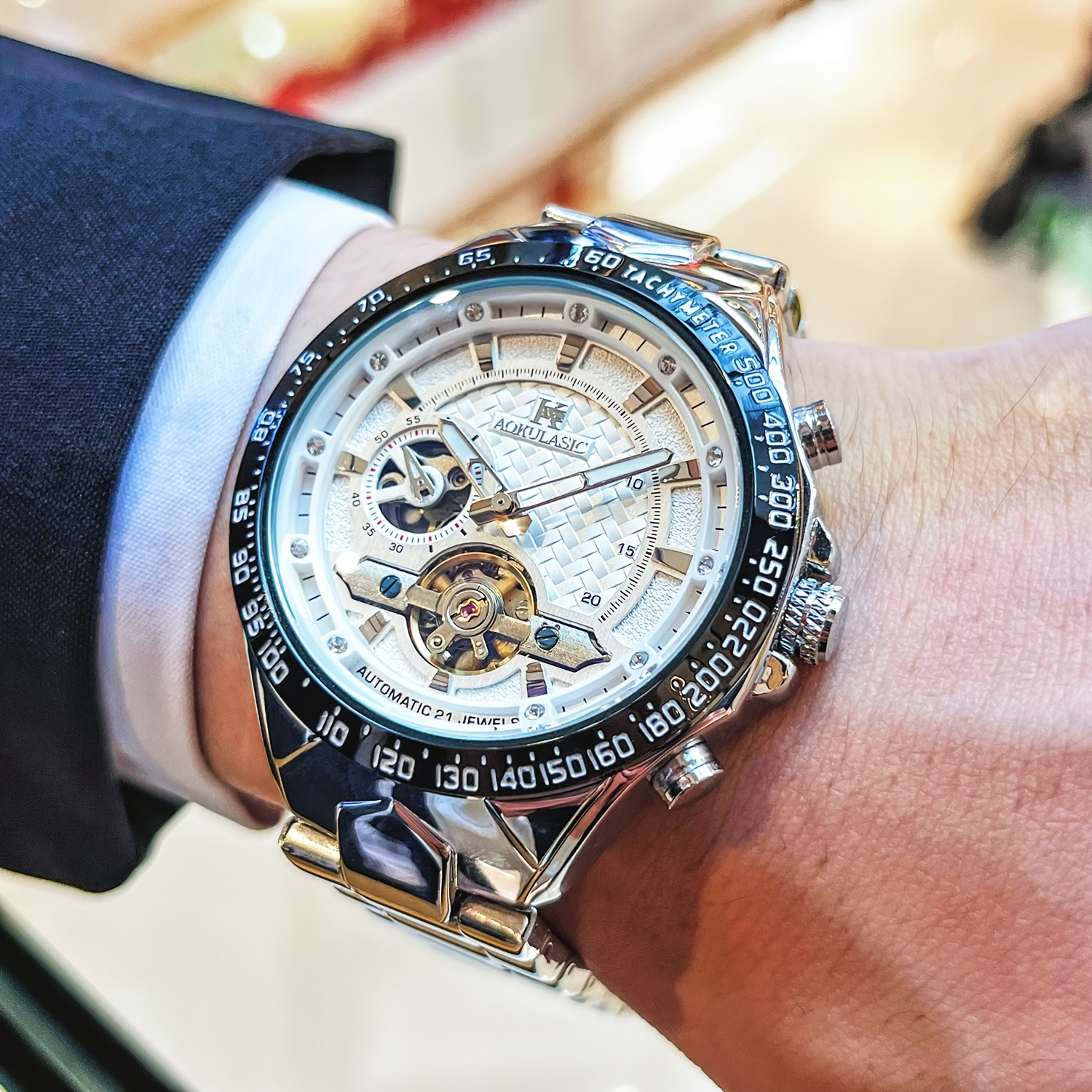 Dapper, Stylish Men's Automatic Mechanical Watch with Tourbillon Movement - Sleek Hollow Design, Stainless Steel Band