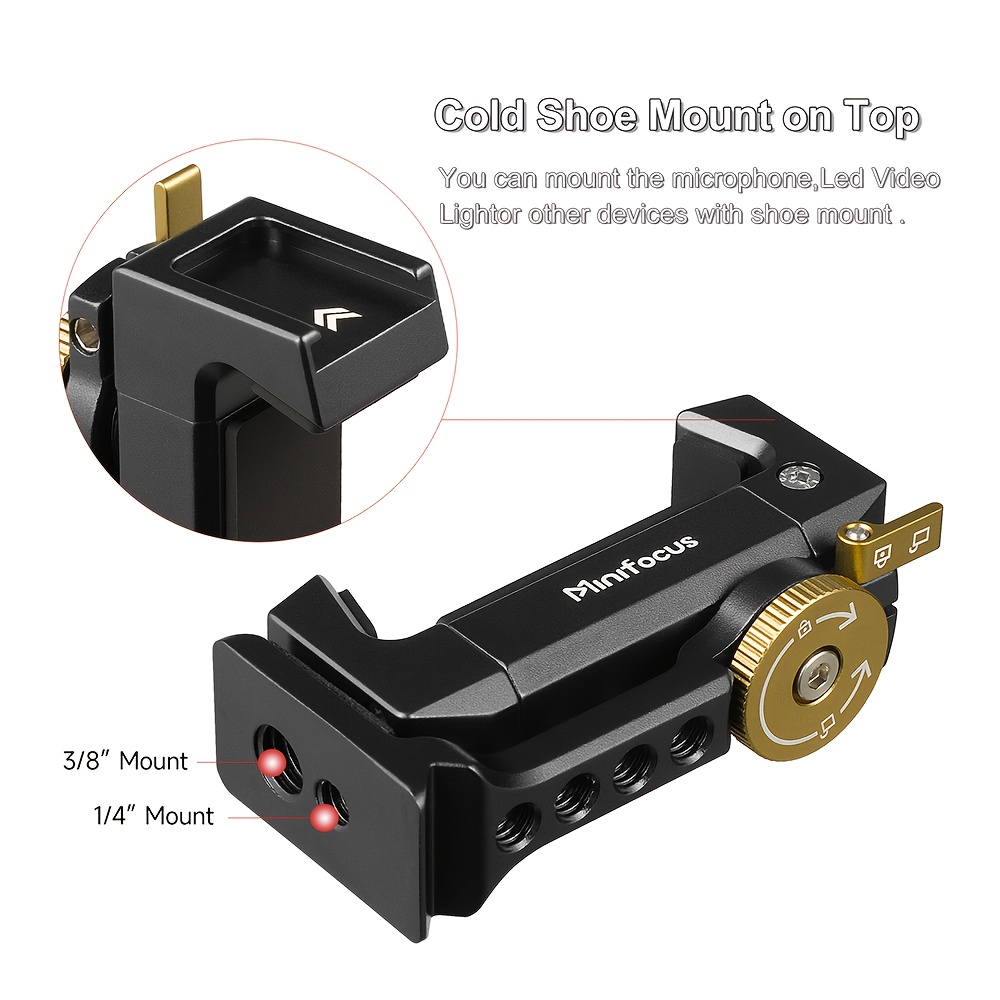 TEMU Mobile Phone Tripod Holder, Camera Phone Clamp, With Cold Shoe Mount, 360Â° Rotation, Aluminum Alloy Material, Universal 1/4" And 3/8" Screw
