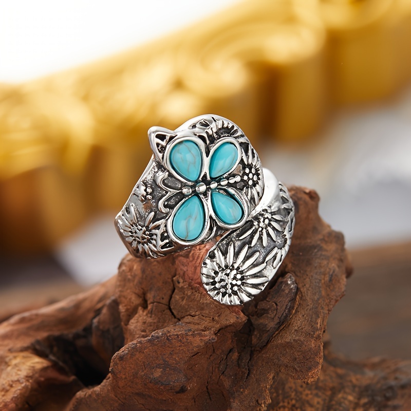 

Retro Bohemian Style Women's Open Ring Plated With 925 Silver Copper Butterfly Adjustable Ring Light Luxury Jewelry