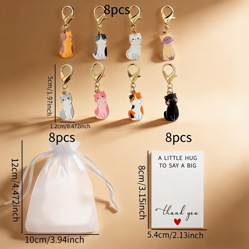 E-shop 24 Stück Niedliches Katzen-Themen-Schlüsselanhänger-Set, Geschenk für Katzenliebhaber; Unisex-Karabinerverschluss; Inklusive Dankeskarte und