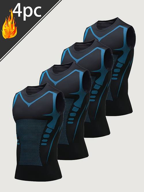 conjunto de 4 piezas para hombre: chaleco y camiseta sin de rápido, transpirable, elástico, de entallado, moldeador, adelgazante, atlético, casual y para exteriores