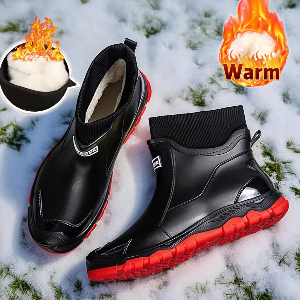 TEMU Winter Fleece Boots - Warm Lining, Anti-slip Sole, Lightweight And Comfortable, Unisex Outdoor Snow Boots And Rain Boots, Suitable For Hiking,