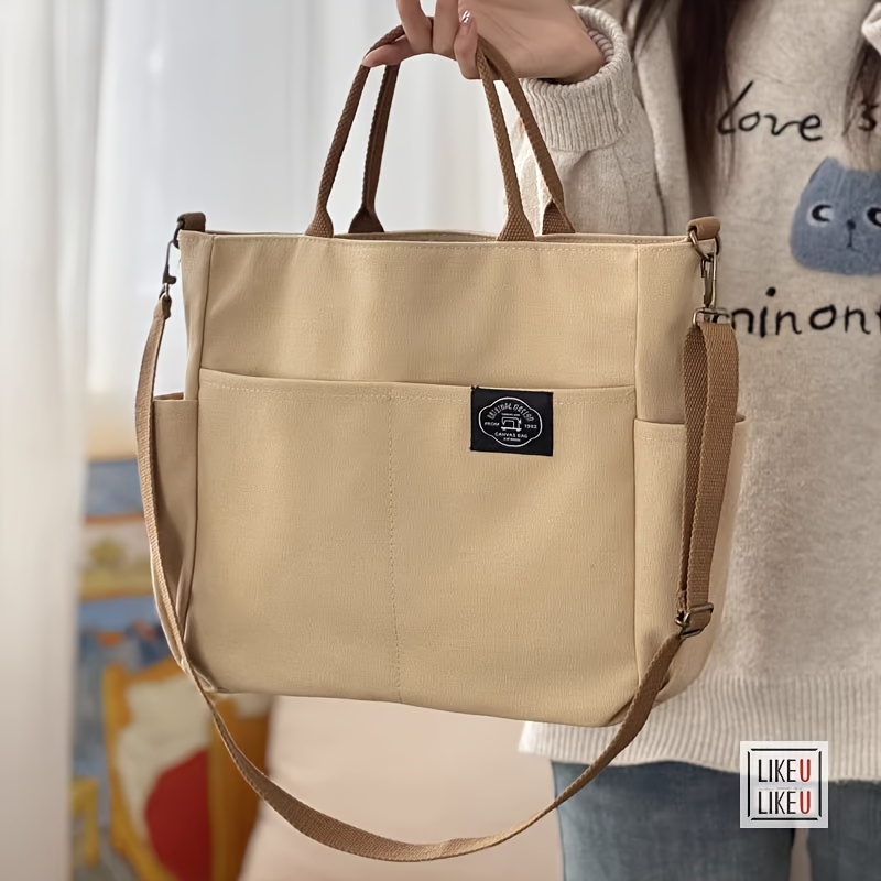 1 bolsa tote estilo japonés original, gruesa, con múltiples bolsillos, mochila, bolso casual para laptop de estudiante, bandolera cruzada sencilla