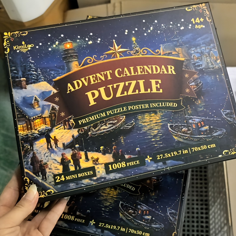 TEMU Calendrier de l'Avent Puzzle 1008 pièces 2026 Village de Noël Traditionnel - Cadeau de Compte à Rebours une Boîte pour Adultes et Familles,