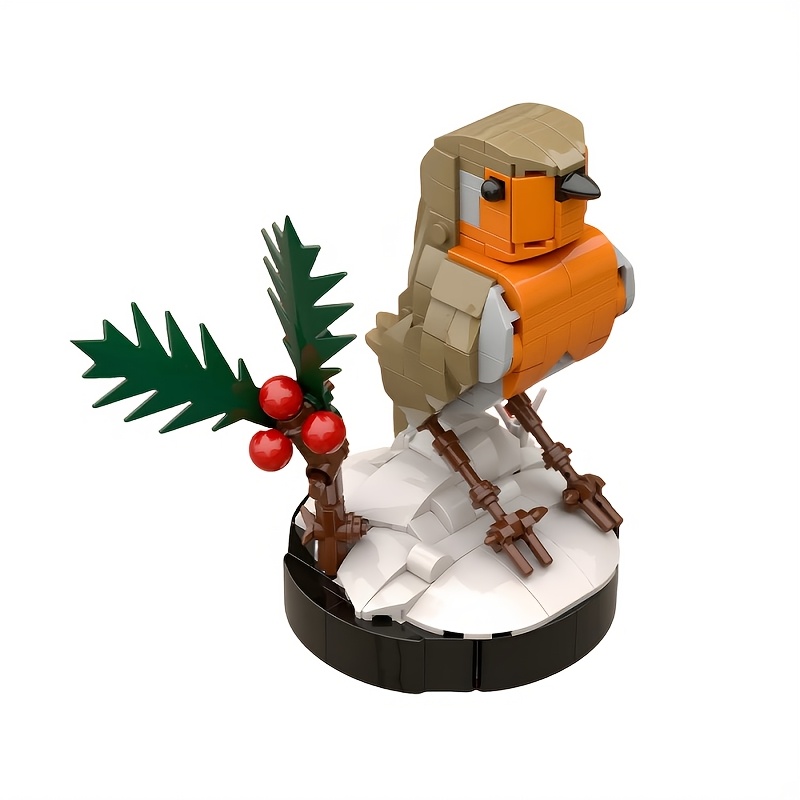 Image of 301pcs Winter Robin Bird Building Set, Detailed Festive Bird With Holly And Berries Model, Great Display Piece For Bird And Holiday Fans