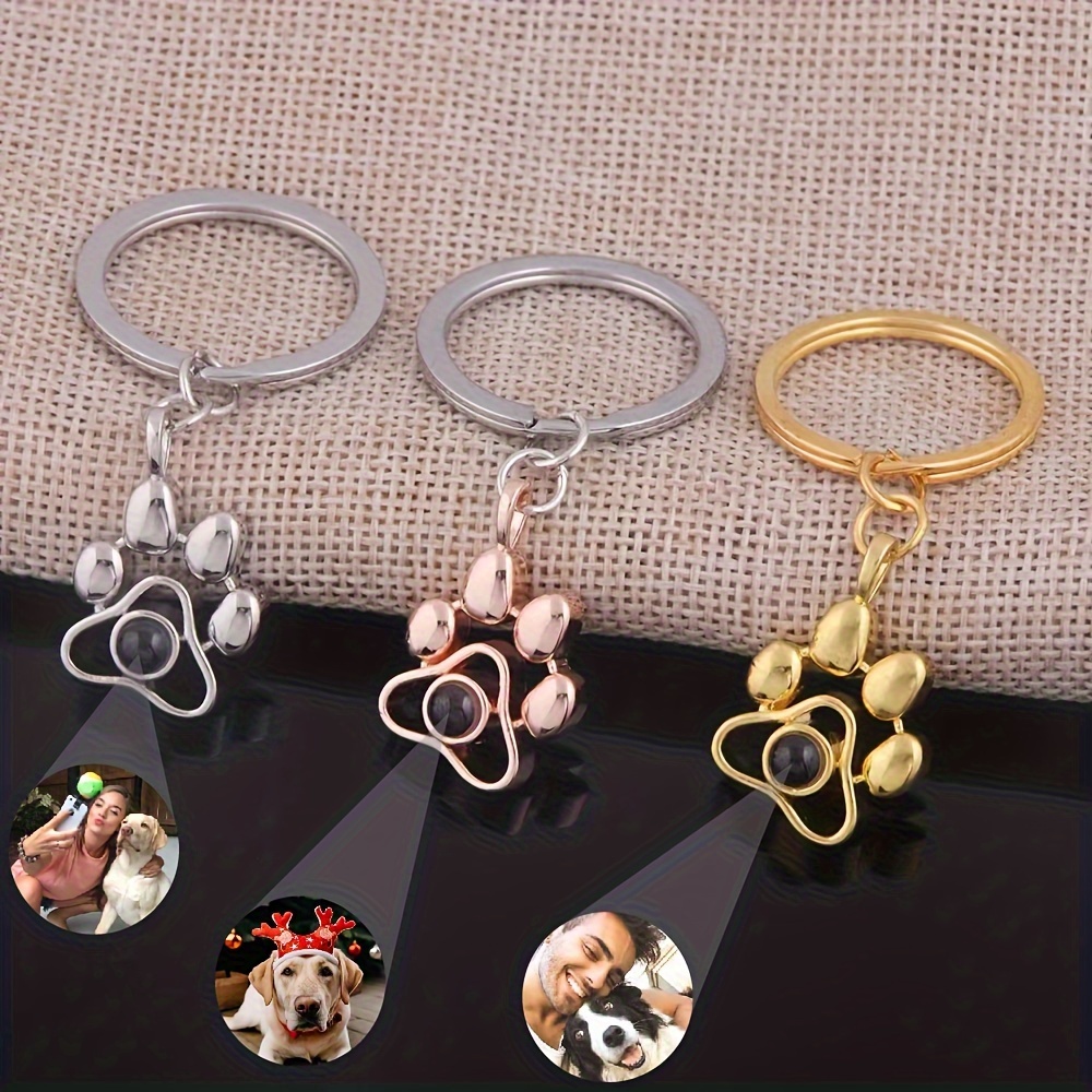 

Custom Pet Photo Projection Keychain - Cute Dog Paw Design, Stainless Steel, Perfect Memorial Gift For Lovers