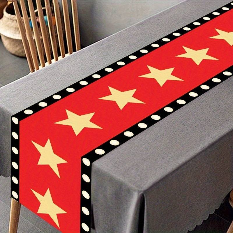 

1pc Movie Night Polyester Table Runner - 180*35cm, Pattern, Machine-made, Polyester For Movie Night Party Supplies, Dining Table Decoration, Party Gifts, Event Favors, Tablecover Decor