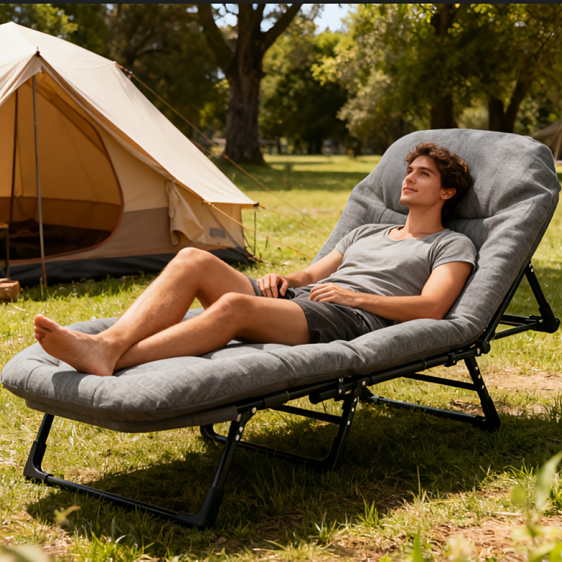   camping cot with built in headrest and removable mattress 71 inch xl portable folding bed heavy duty frame for support ideal for camping guest bed travel and picnic outdoor  